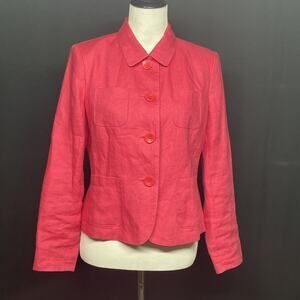 Vtg Talbots Irish Linen Womens 10 Petite Hot Pink Blazer Lined Career Corpcore